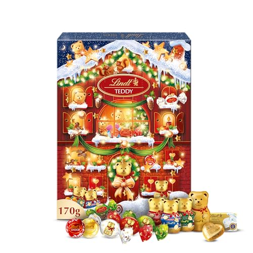 Lindt - Calendrier de l'Avent TEDDY Réalité Augmentée - Assortiment de Chocolats au Lait et Blancs - Idéal pour Noël, 170g