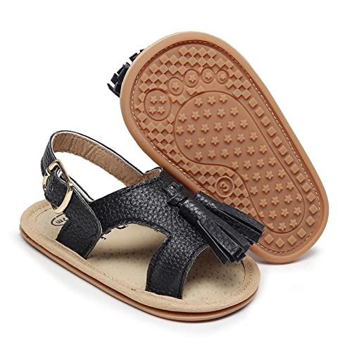 Infant Toddler Baby Girls Boys Shoes Sandals First Walkers Prewalkers Non-Slip Flat Shoes Summer (Black, 5 Toddler)4