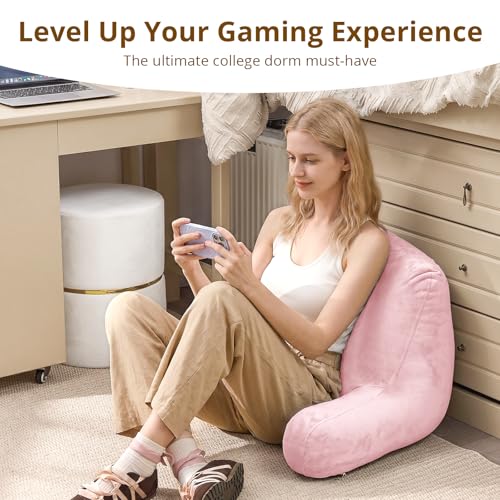 Image of Sasttie Reading Pillow for Bed, Back Pillow for Sitting Up, Pink | 18 inch Backrest Support Cushion for Couch, Sofa, and Floor, Dorm Essentials, OEKO-TEX, Adjustable Down Alternative Fill