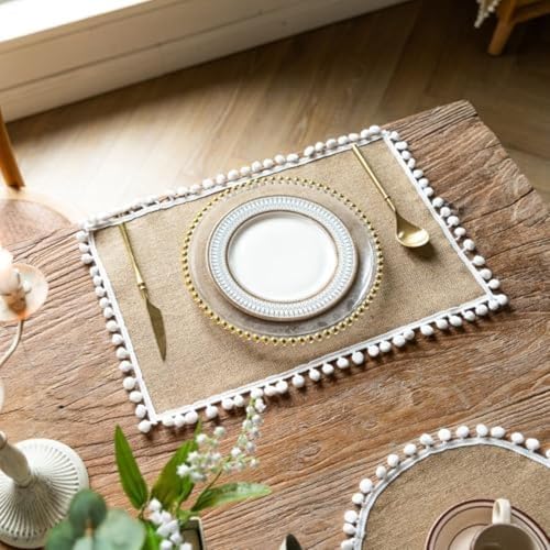 Set de table rond en lin marron 45x30 cm lavable et résistant (Lot de 2)