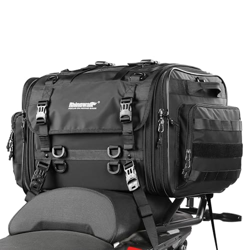 Rhinowalk Bolsa traseira de motocicleta à prova d'água 40 L a 60 L, mala expansível de grande capacidade para passeios de motocicleta, armazenamento de viagem durável para esportes motorizados (60L