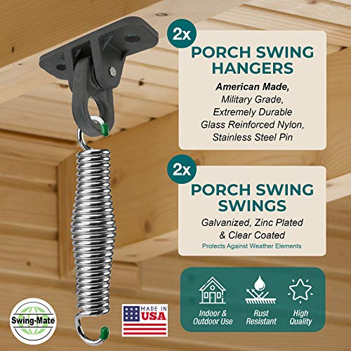 Swingmate Porch Swing Hanging Kit - 750 Lbs. Capacity - Proudly Made In The Usa - Patented Heavy-Duty Suspension Swing Hangers And Springs For Hammock Chairs Or Ceiling Mount Porch Swings - (Chrome) #TOP1