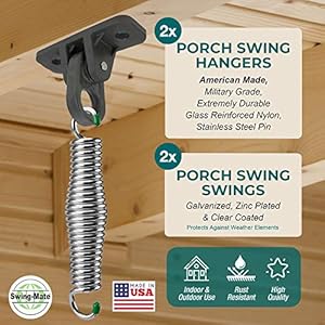 SwingMate Porch Swing Hanging Kit 750 Lbs Capacity Proudly Made in The USA Patented Heavy Duty Suspension Swing Hangers and Springs for Hammock Chairs or Ceiling Mount Porch Swings Chrome