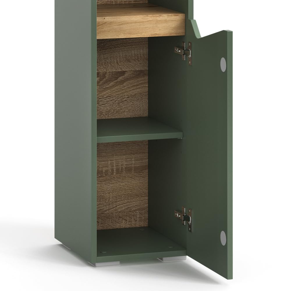Vicco Armoire de Salle de Bain Marelle, Vert/Artisan, 30x180cm avec Portes et Compartiments Ouverts, pour Le Rangement des Accessoires de Salle de Bain et des Serviettes