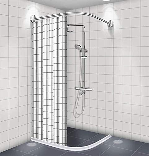 Barra de cortina de ducha curvada, barra extensible de acero inoxidable en forma de L para baño, sin taladro, fácil instalación, barra para colgar cortinas para bañeras