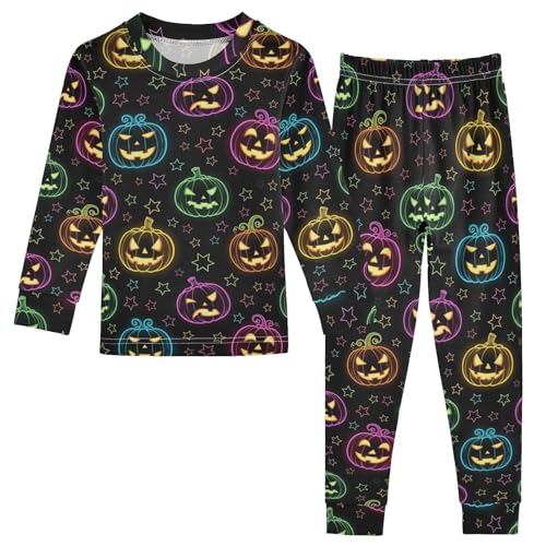 Pajama Sets Long Sleeve Halloween Pumpkins Colorful Stars Soft Comfy Sleepwear 2 Piece PJS 3-8T