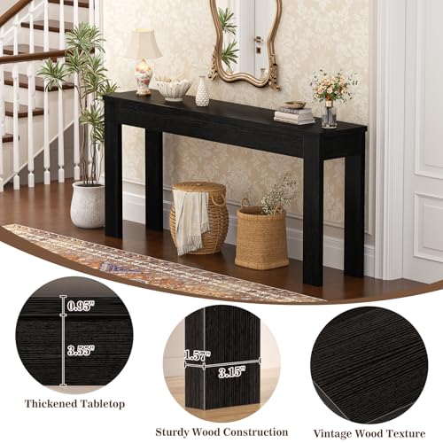 Image of Armocity Console Table, 47 inch Farmhouse Wood Entryway Table, Sofa Tables Narrow Long Behind Couch, Entry Table for Entrance, Hallway, Living Room, Embossed Black
