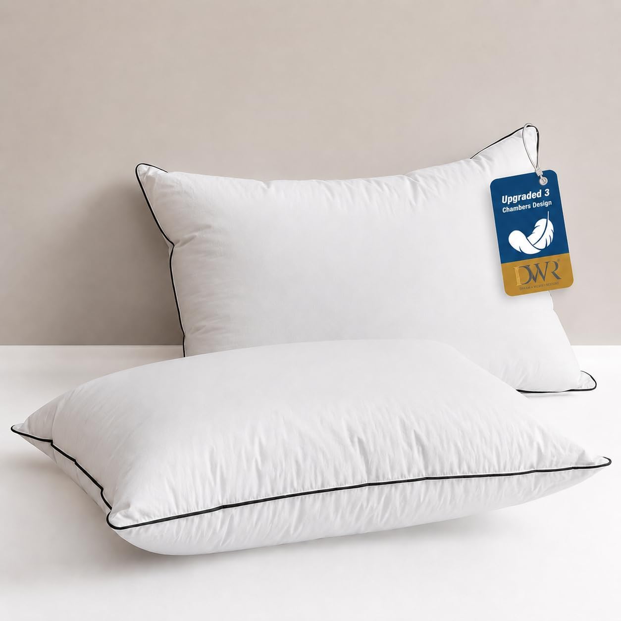 DWR Goose Feather Down Pillow for Sleeping 2 Pack, King Size Organic Cotton Hotel-Style Bed Pillow Inserts, Soft Medium Pillow for Stomach and Back Sleeper (20x36, Set of 2)