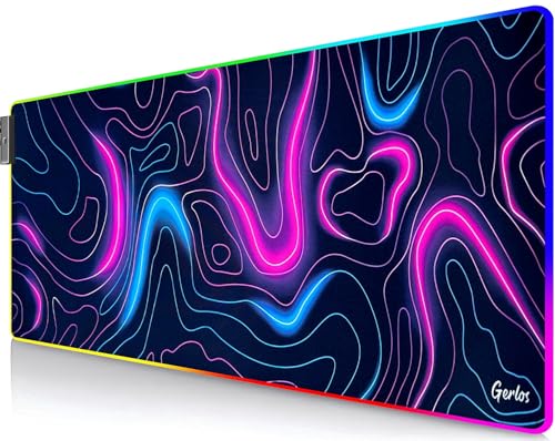 Gerlos RGB Gaming Mouse Pad, Large Extended LED Desk Mat with 12 Light Modes, Non-Slip Rubber Base, Water-Resistant, 31.5×11.8 Inch