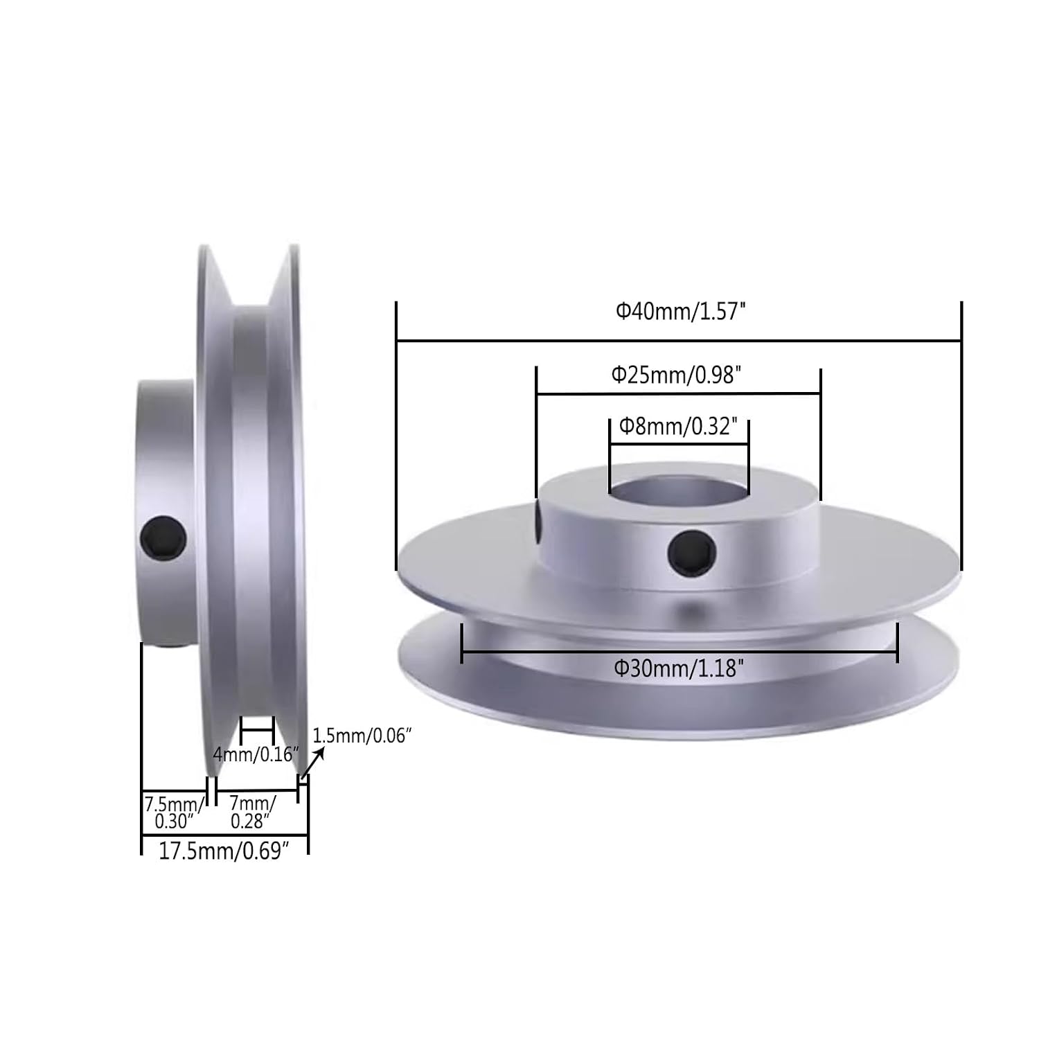 Outer Diameter 40mm Single Groove Pulley 8mm Fixed Bore Pulley for Drilling Machine 6MM PU Round Belt