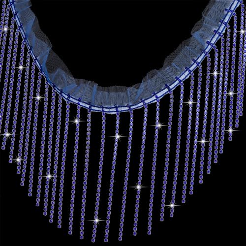 1 Yard Rhinestone Fringer Trim Diamond Ribbon Crystal Tassel Sparkle Jewel Chain for Cloth Sewing Crafts DIY Decoration (Blue)