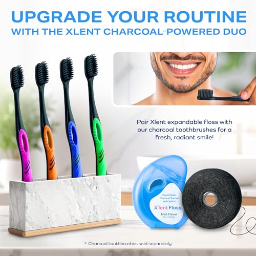 Image of Xlent Expanding Dental Floss - 50m Activated Charcoal Expanding Floss with Xylitol - Mint - PFAS & PTFE Free - Natural Plant Wax - 2 Pack