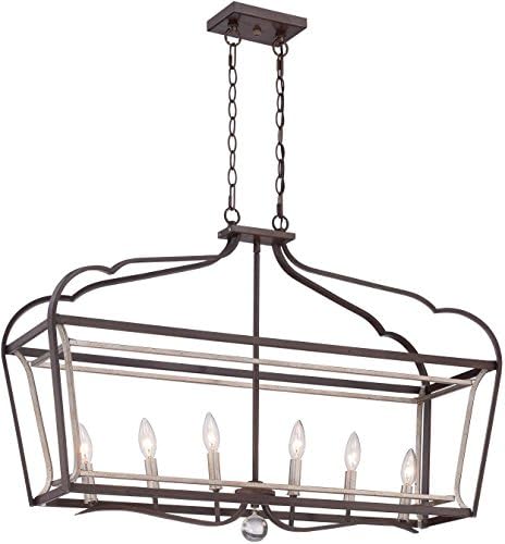Minka Lavery 4346-593 Astrapia Large Linear Island Pendant Ceiling Lantern Lighting, 6 Light, 360 Watts, Dark Rubbed Sienna