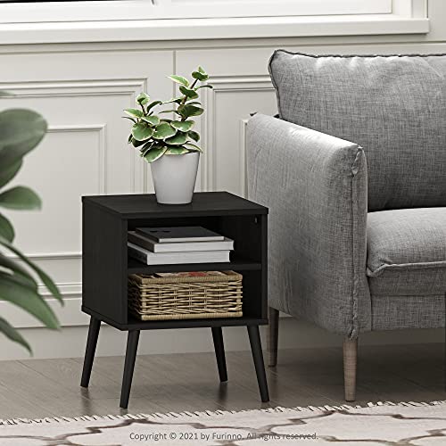 Furinno Claude Side Table, 2-Tier Square Mid-Century End Table with Wooden Legs, Open Shelf Night Stand, Bedside Table, for Living Room, Bedroom, Espresso - image 2