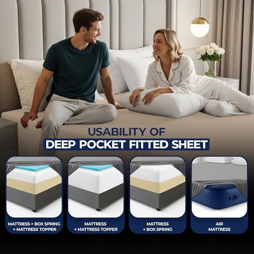 Image of Utopia Bedding Extra Deep Pocket Queen Fitted Sheet, Fits up to 21 Inch Mattress - Hotel Luxury, Soft, Breathable and Comfy - Shrinkage and Fade Resistant - Easy Care (Beige)