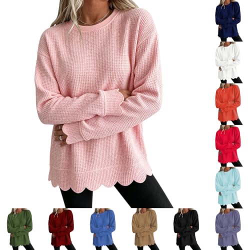 Crewneck Sweatshirts Women Waffle Oversized Vintage Scalloped Sweatshirt - image 1