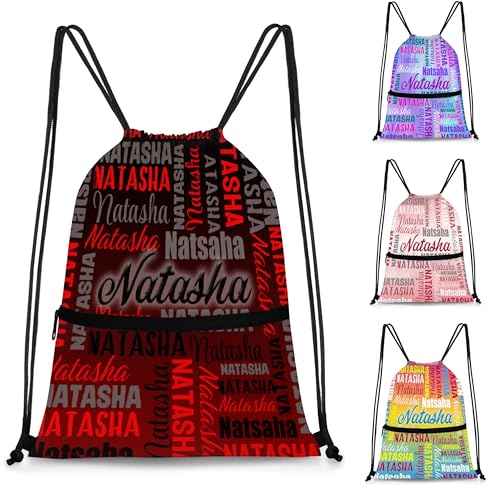 RIRIX Personalized Drawstring Backpack Dance Bag Gymnastics Bag for Girl, Custom Sport Sackpack String Gym Bag Weekender Bags for Boy Red Black Text