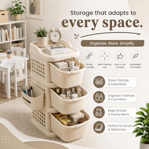 Image of KITCHIVO 3 Layer Multipurpose Plastic Storage Drawer Organizer with Top Tray & Side Hanging Basket for Kitchen, Bathroom, Bedroom, Office, Makeup, Cutlery & Home Organization