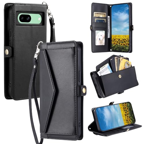 Étui pour Google Pixel 9A portefeuille cuir noir anti rayure sangle