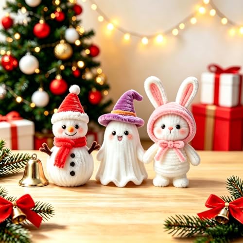 Image of White Pipe Cleaners Craft,200PCS Chenille Stem Squishy Stem Toys,Halloween /Christmas /Easter Decorations Arts and Crafts;Craft Supplies for DIY Flowers Home Decor,Birthday Gifts,Girls Toys Age 8-10