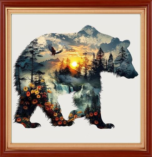 Image of Joyhoor Stamped Cross Stitch Kits for Beginners Needlepoint Kits for Adults Embroidery Kits 11CT Counted Cross Stitch Kits Printed Embroidery Pattern- Abstract Bear 18x18 inch