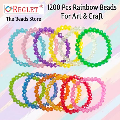 Image of 1200 Pcs Rainbow Crystal Beads for Jewellery Making Kit - Beads for Bracelet Making Kit - Bead Craft - Acrylic - Multicolour - 240g, 8mm