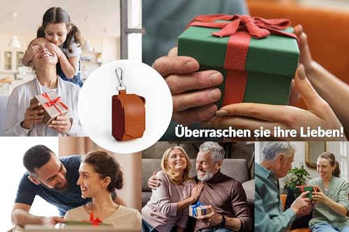 BEBOTAN Hundekotbeutel Spender mit Karabiner – Hochwertiger Kotbeutelhalter aus veganem Kunstleder inkl. 1 Rolle Hundekotbeutel – Praktisches Hundezubehör für unterwegs (Braun)