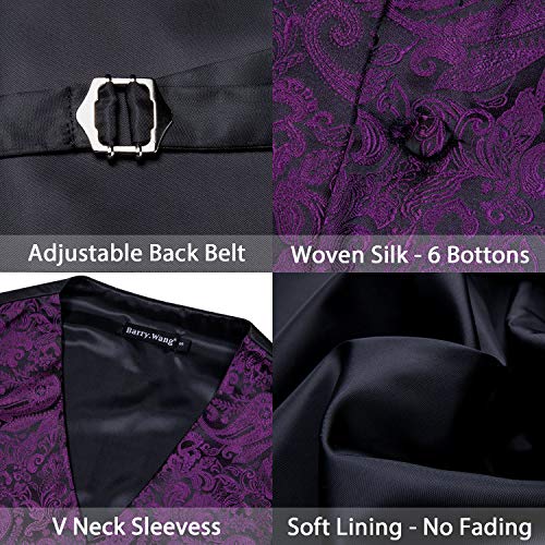 Image of Barry.Wang Men's Suit Vest Formal /Leisure Paisley Jacquard Silk Tie Pocket Square Waistcoat Set Wedding 5PCS