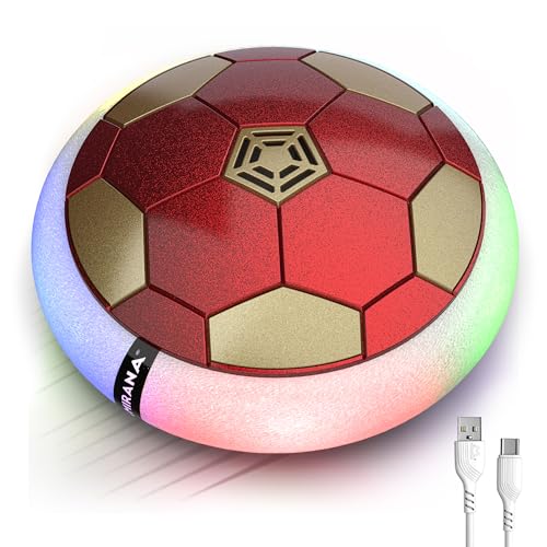 Image of Mirana Air Football Smart Toy for Kids | 3-Mode USB Type-C Rechargeable Hover Ball | Indoor Electric Hoverball with LED Lights | Birthday Gift for Boys & Girls 2 3 4 5 6 7 8 9 10 Years (Red-Golden)