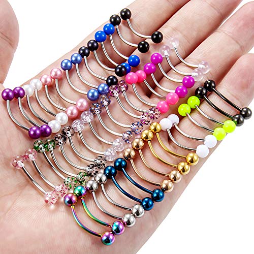 Hoeudjo 48PCS 16G Surgical Steel Snake Eyes Tongue Ring Curved Barbell Nipplerings Nipple Rings Eyebrow Rings Rook Piercing Jewelry Daith Earrings for Women Men3