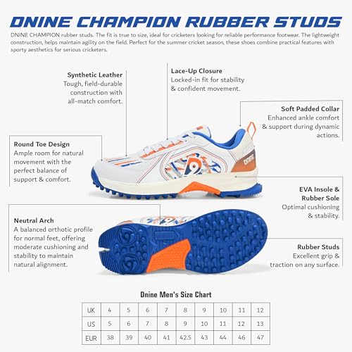 Image of DNINE Champion Mens Rubber Studs Cricket Shoes Orange /Blue /White & Orange /Black /White