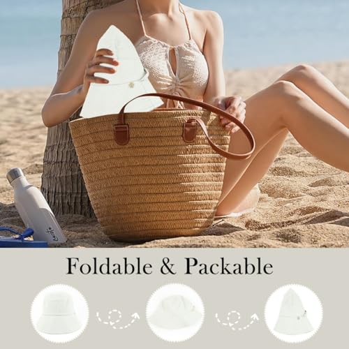 Image of SANNIDHI Sun Hats for Women Bucket Hat for Women, Wide Brim Summer UV Protection Beach Hat, Outdoor Casual Womens Hats with Chin Strap, Fashion Ladies