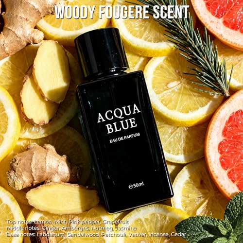 Image of Acqua Blue Eau de Parfum for Men, 50ml Fresh Woody Fougere Cologne with Lemon, Mint & Pink Pepper Notes, Long-Lasting Clean Masculine Fragrance for Office, Daily Wear & Gifts