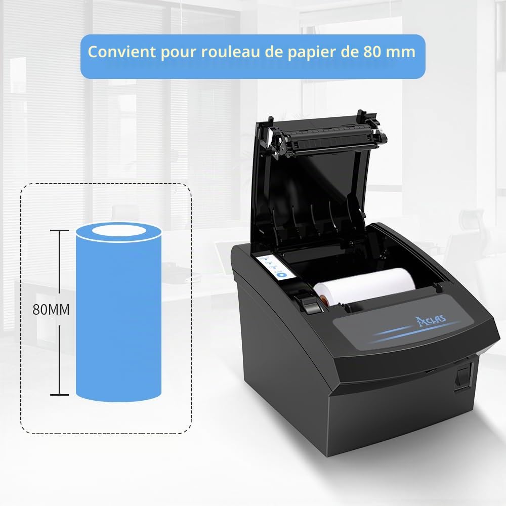 ACLAS Imprimante Thermique de Reçu de réception Thermique POS avec Port USB Ethernet 250 mm/s ESC/POS pour Windows PC Restaurant