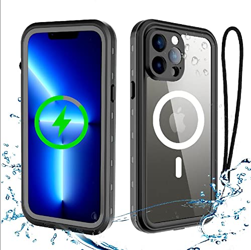 TransyiPhone 13 Pro Max Waterproof MagSafe Compatible Case, 6.7" Shockproof Full Protection with Built-in Screen Protector (Clear)