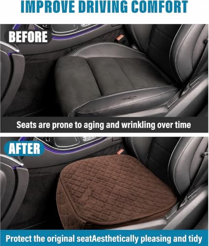 Image of Premium Breathable Car Seat Cover Cushion Universal Fit Velvet Seat Protector with Storage Pocket for Sedan, SUV, Truck & Office Chair Soft & Driving Comfort Pad 60x50 cm (1Pc) (Brown)