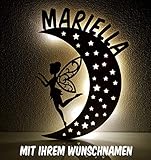  Schlummerlicht / Nachtlicht Mond-Elfe - personalisiert mit Namen - optional lackiert in Wunschfarbe und mit Zugschalter