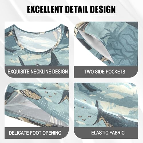 ALAZA Sharks Seaweeds Pajama Set Short Sleeve Sleepwear Soft Lounge Nightwear4