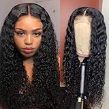 Josblue 4x4 Deep Wave Lace Front Wigs Human Hair 180% Density, HD Transparent Lace Closure Human Wigs for Black Women Pre Plucked Baby Hair Nature Color