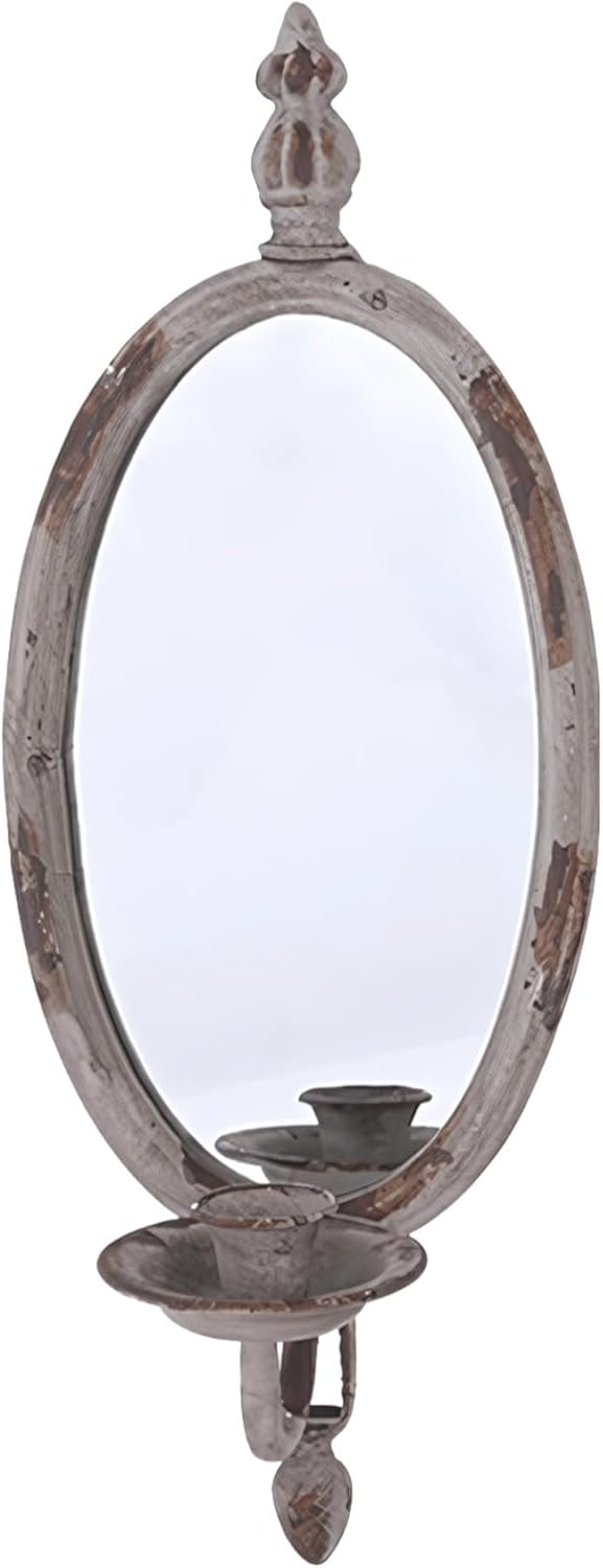 Holders Candle Iron Vintage Wall Hanging, Oval Mirror Rustic Decor Sconces Wall with, Rooms Living and Entrances for Ideal Decoration Home Indoor Classic