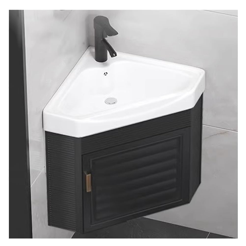 GLJTUO Modern Floating Bathroom Vanity Single Sink & Storage Cabinet SpaceSaving WallMount Design for Laundry & Kitchen Stylish & Funional Home Décor,Black-47x47x48 cm
