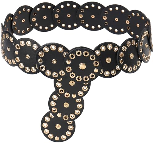 Wide Disc Belt for Women Hollow Leather Belt Western Cowgirl Waist Belt for Dresses