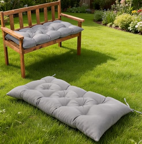 GPPSUNGD Waterproof & Sun-Resistant Outdoor Bench Cushion - Universal Fit for Patio Chairs Swing Seats.Lounger Seat Cushions Outdoor Loveseat Bench Seat Pads (Light Gray 39.4 X 19.7 Inch)
