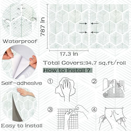 Image of OSECAGE Modern Peel and Stick Wallpaper Boho Contact Paper 17.3''x787''
