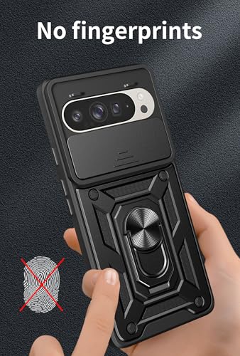 Image of Spazy Case Google Pixel 9 /9 Pro Back Cover | Heavy Duty Hybrid Case with 360 Degree Rotating Finger Ring Holder + Slider Shutter Camera Protection Case for Google Pixel 9 5G / 9 Pro 5G- Rose Gold