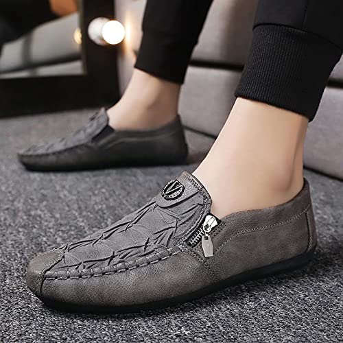 Men's Vintage Leather Zipper Loafers Slip On Comfortable Soft Sole Moccasin Boat Shoes Stylish Casual Driving Walking Shoes3