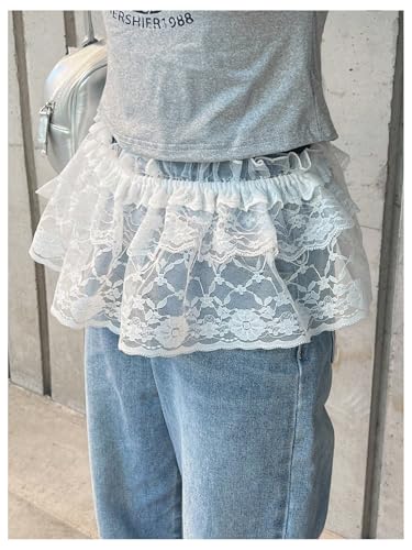 SweatyRocks Women's Sheer Lace Wrap Skirts Tie Side Ruffle Layered Mini Skirt2
