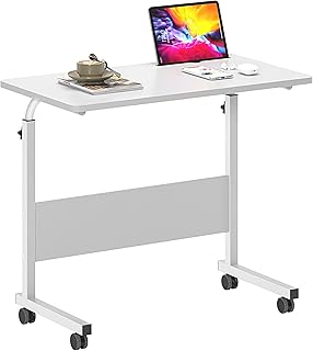 SDHYL Mobile Stand Up Desk Adjustable Laptop Desk with Wheels,Workstation Laptop Desk Student Desk Sit Stand Desk,Mobile Ends Desk (31.5 Inch, White)