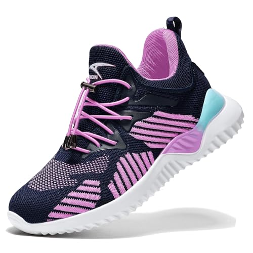 VITIKE Kinder Sneakers Jungen Turnschuhe Sportschuhe Mädchen Hallenschuhe Sneaker Violett Weiß 36 EU