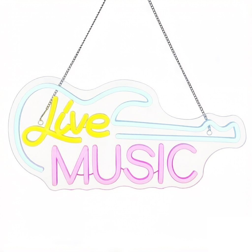 Dimmable Neon Music Sign for Rock Bar, Nightclub & Festival Decor(Live MUSIC(42x23cm))